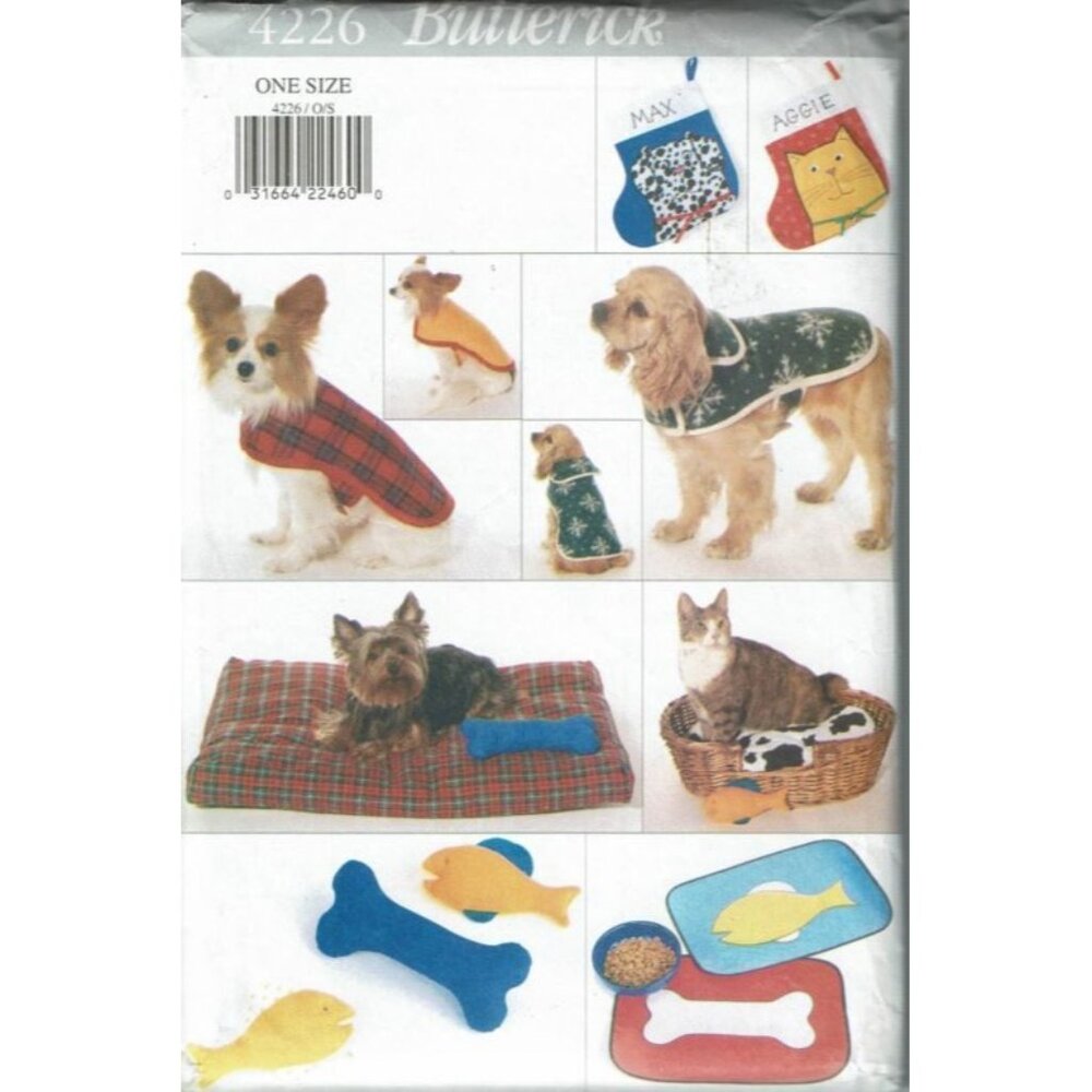 Butterick Sewing Pattern 4226 Pet Bed Coat Feed Mat Toy‎ Stocking